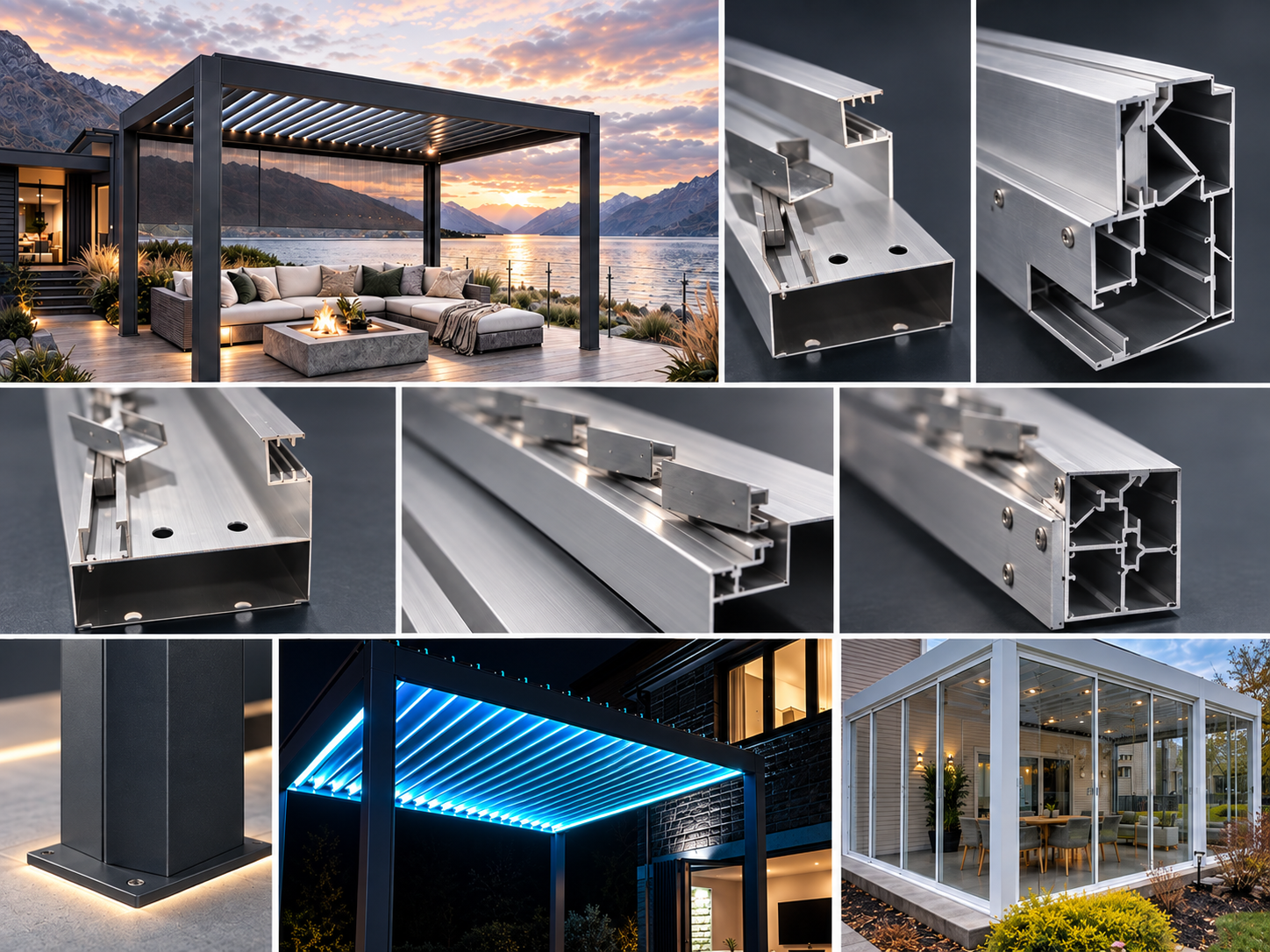 AEGIS PRIME technical details including louvre profile concealed drainage post beam connection motorised control hybrid roof and larger posts