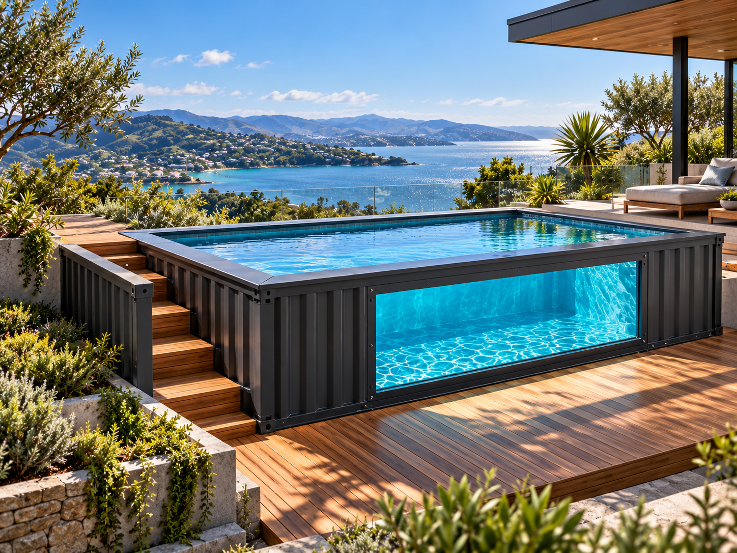 Auremont Long Format modular pool in a coastal project setting