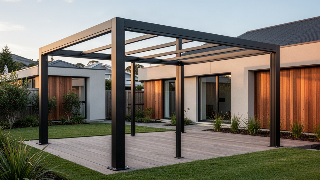 CADARN FRAME open black aluminium pergola structure with no roof covering