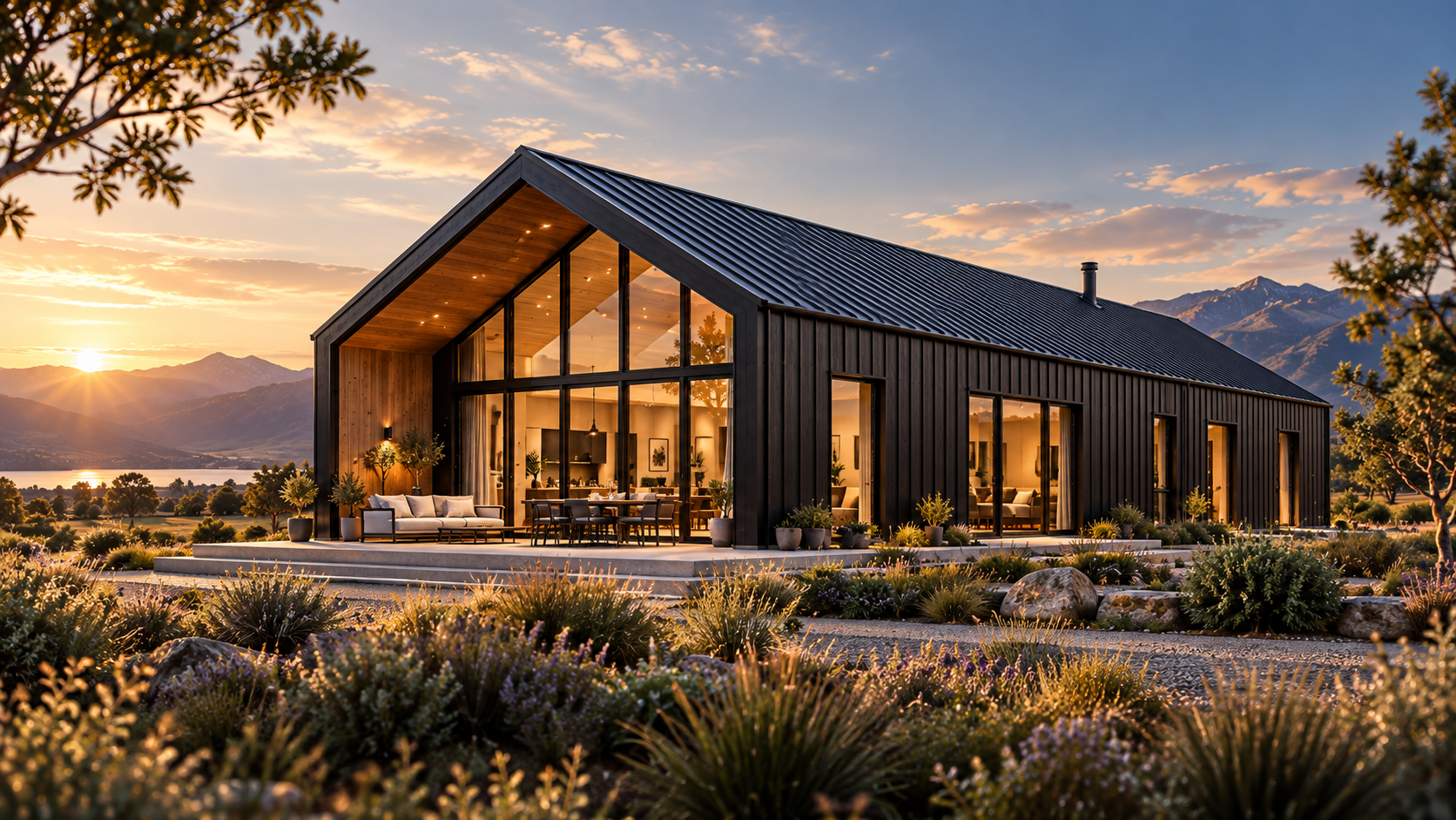 HALDVAR contemporary architectural barn residence with dark metal gable, warm timber and large glazing