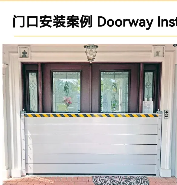 Aluminium flood barrier across a residential doorway