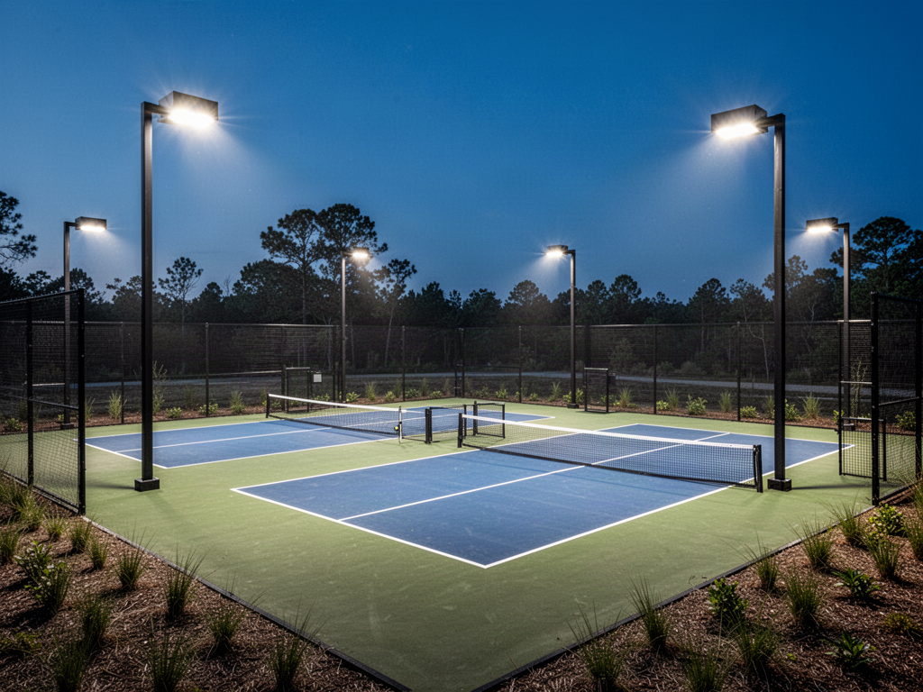 Sports court lighting over a multi-court facility