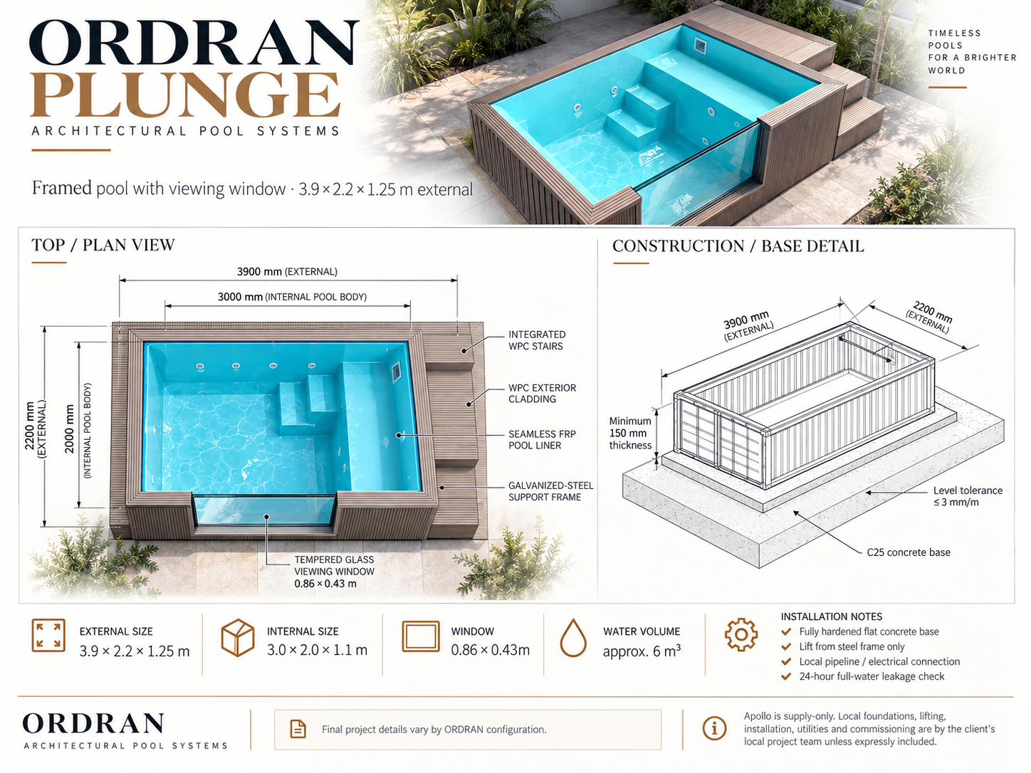 ORDRAN PLUNGE compact framed pool system