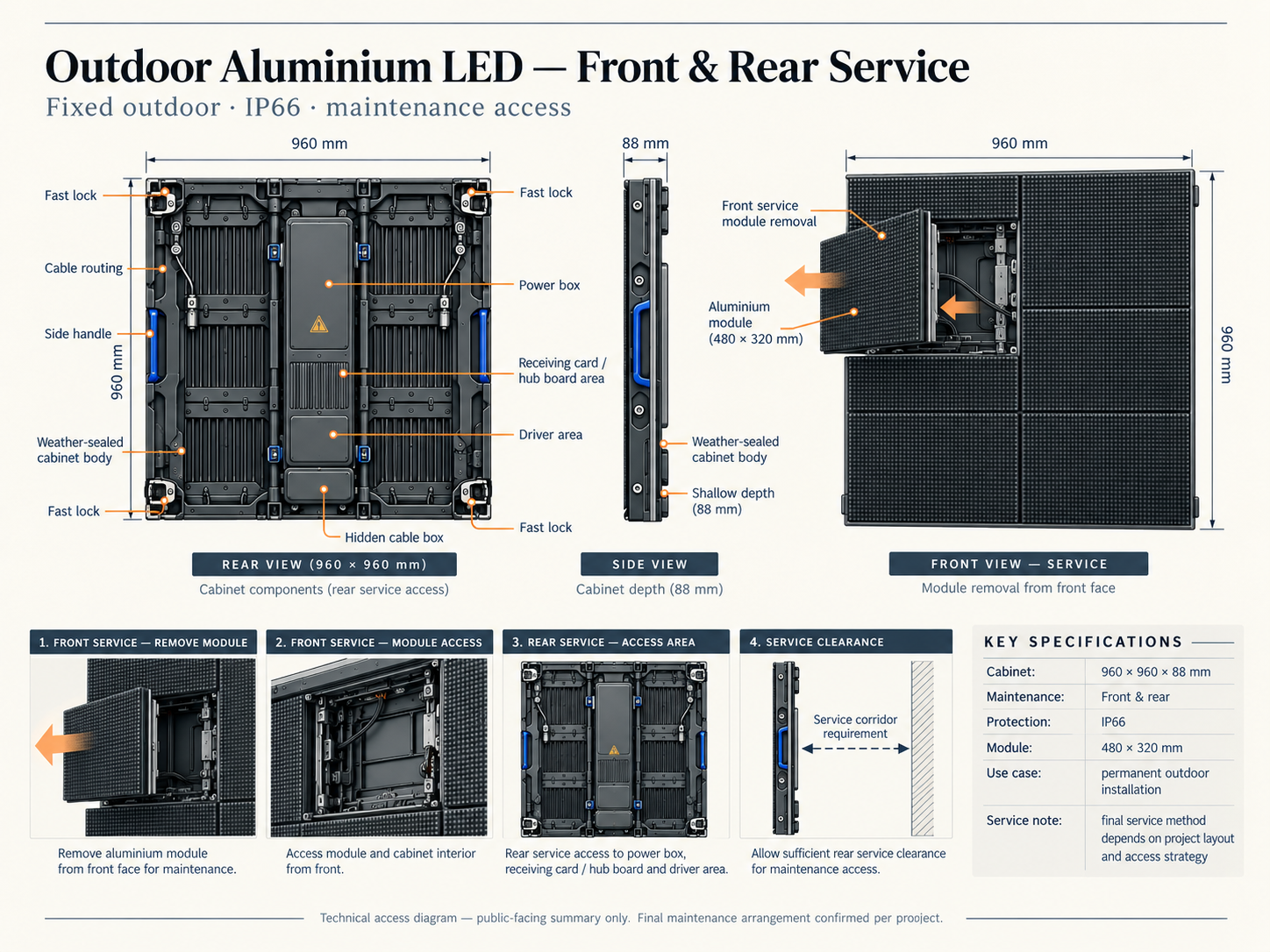 HLJÓÐ outdoor aluminium LED front and rear service technical diagram