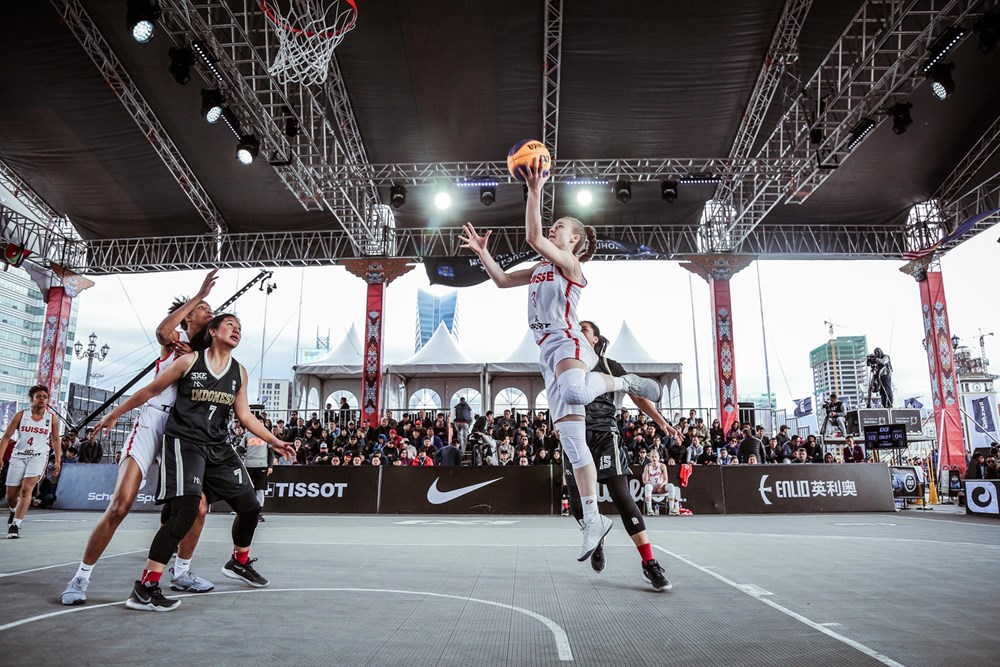 Player attacking the basket during a FIBA 3x3 youth competition