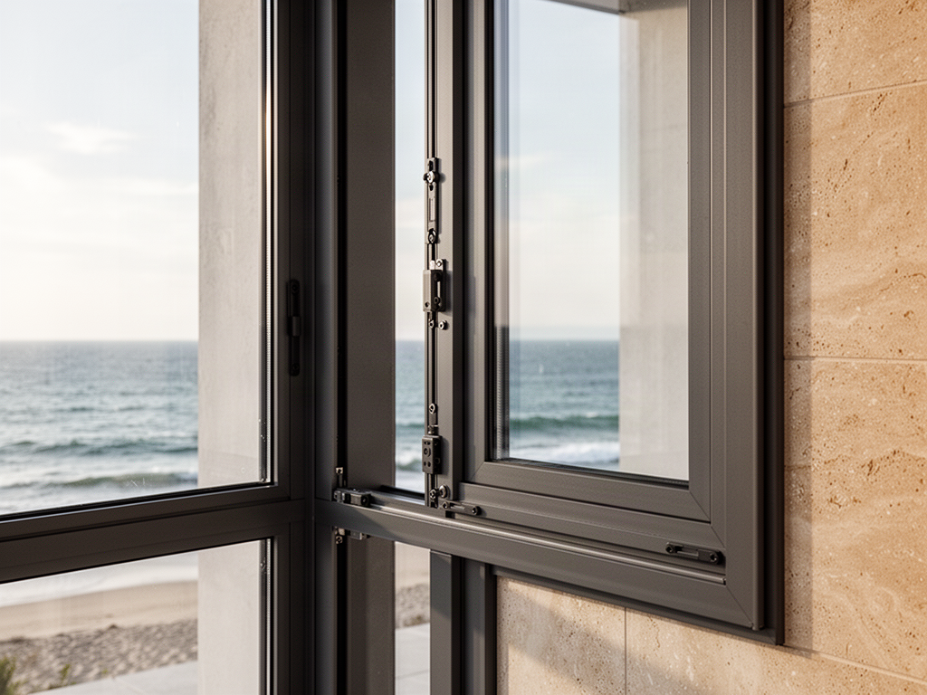 Detailed aluminium impact window representing hurricane testing and specification