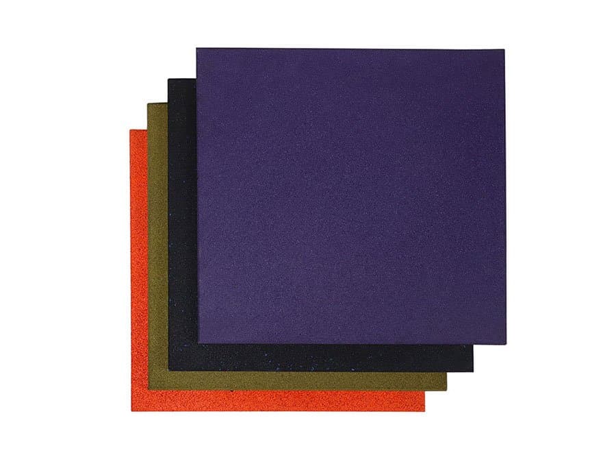 Overlapping solid-colour rubber flooring samples