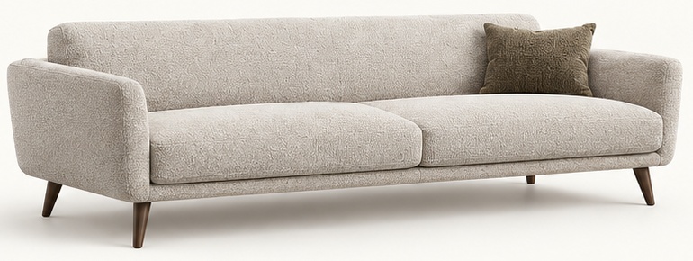 STRAND Lowline low-profile Mid-Century sofa in light textured upholstery