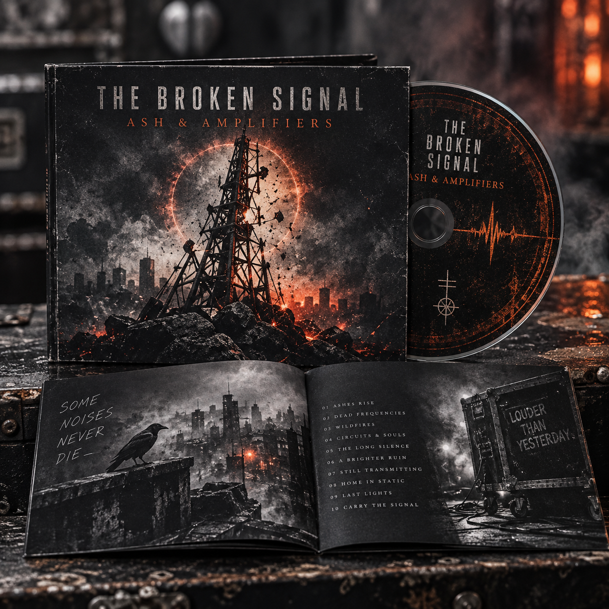 Fictional rock CD release with disc and booklet packaging
