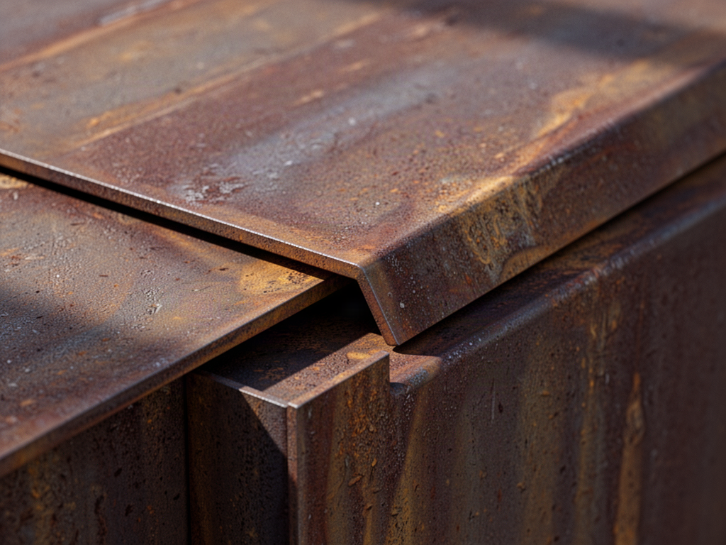 Weathered steel surface and folded edge detail