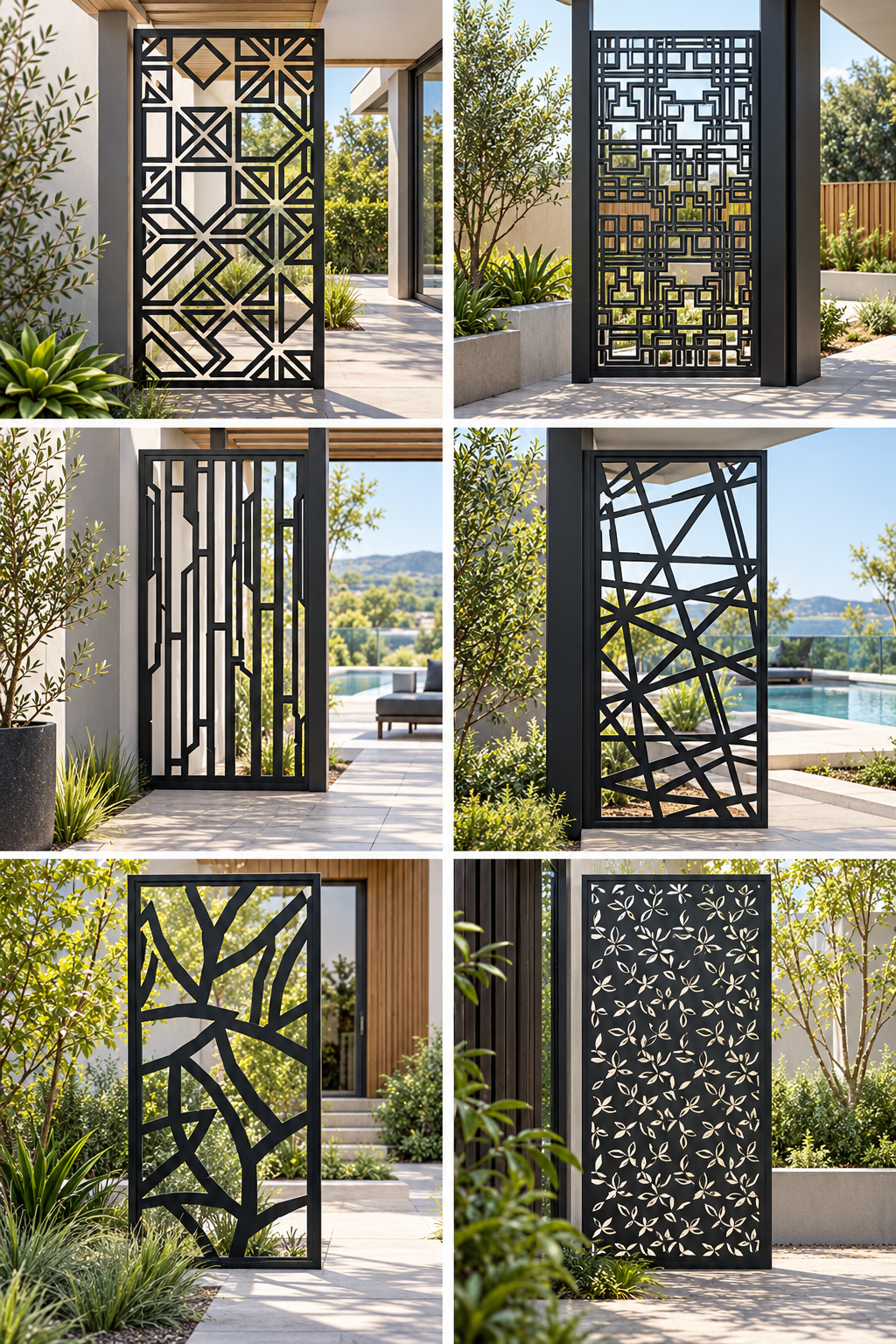 CADARN laser-cut architectural screen options in contemporary outdoor settings
