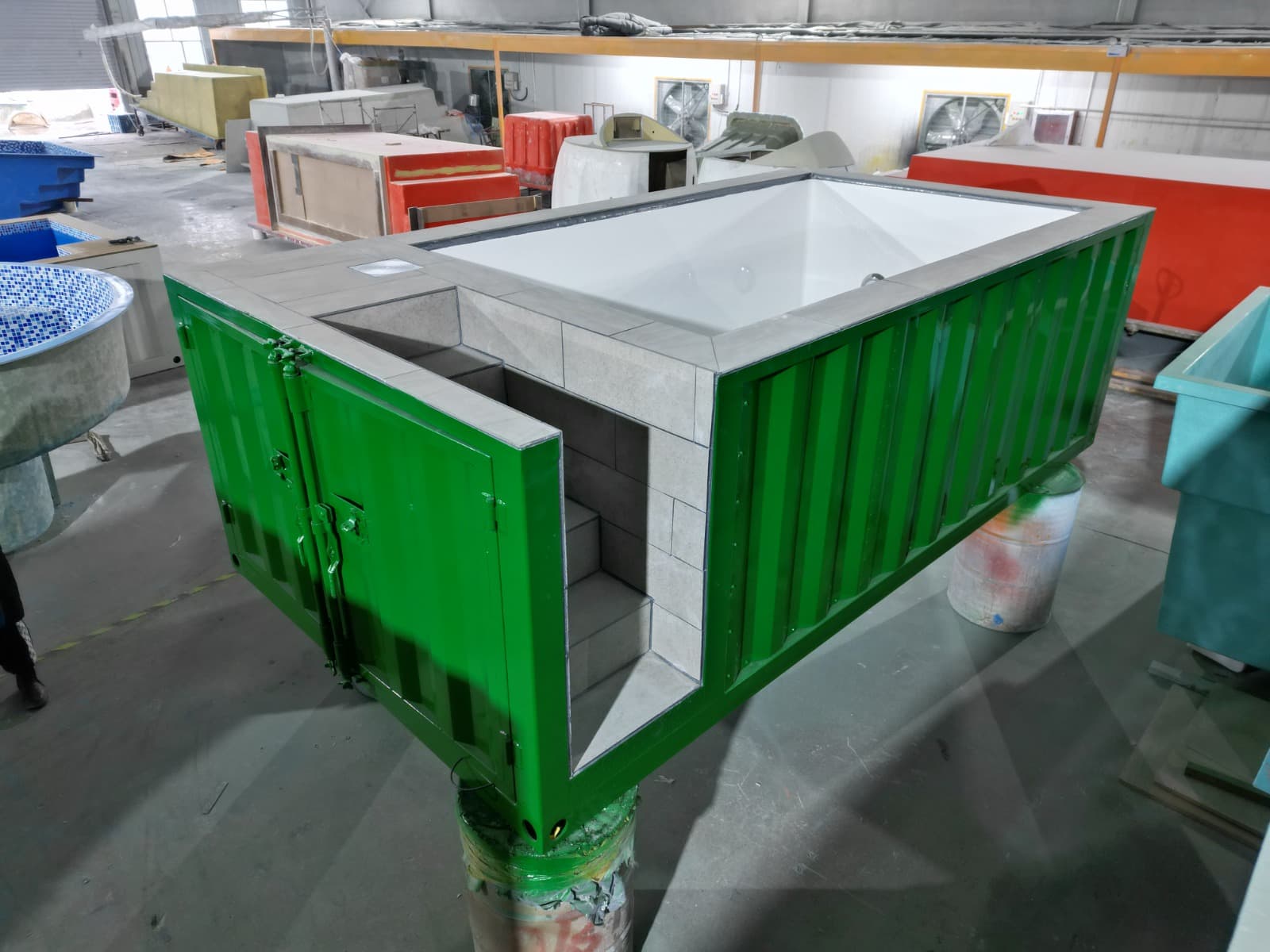 Auremont modular pool shell during factory preparation