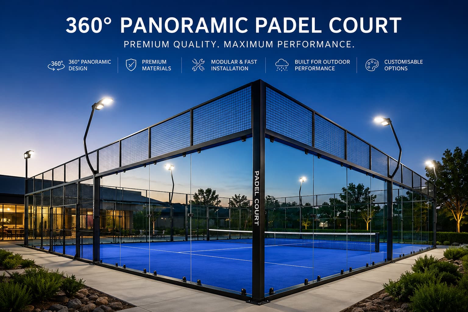 360 degree panoramic padel court product presentation