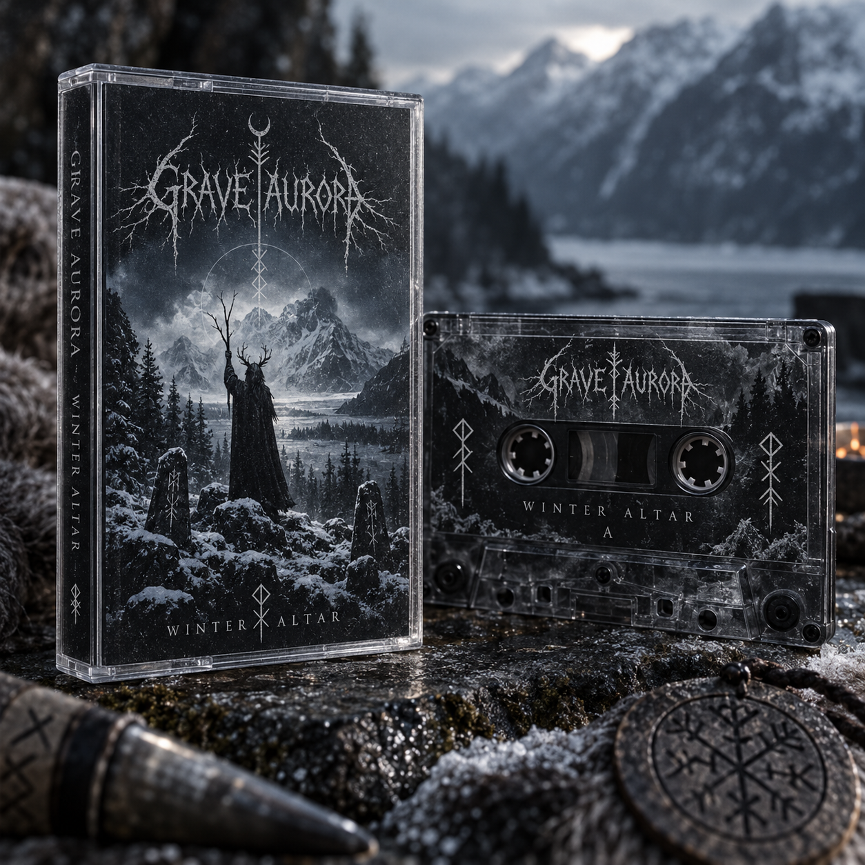 Fictional dark-metal cassette release with premium J-card presentation