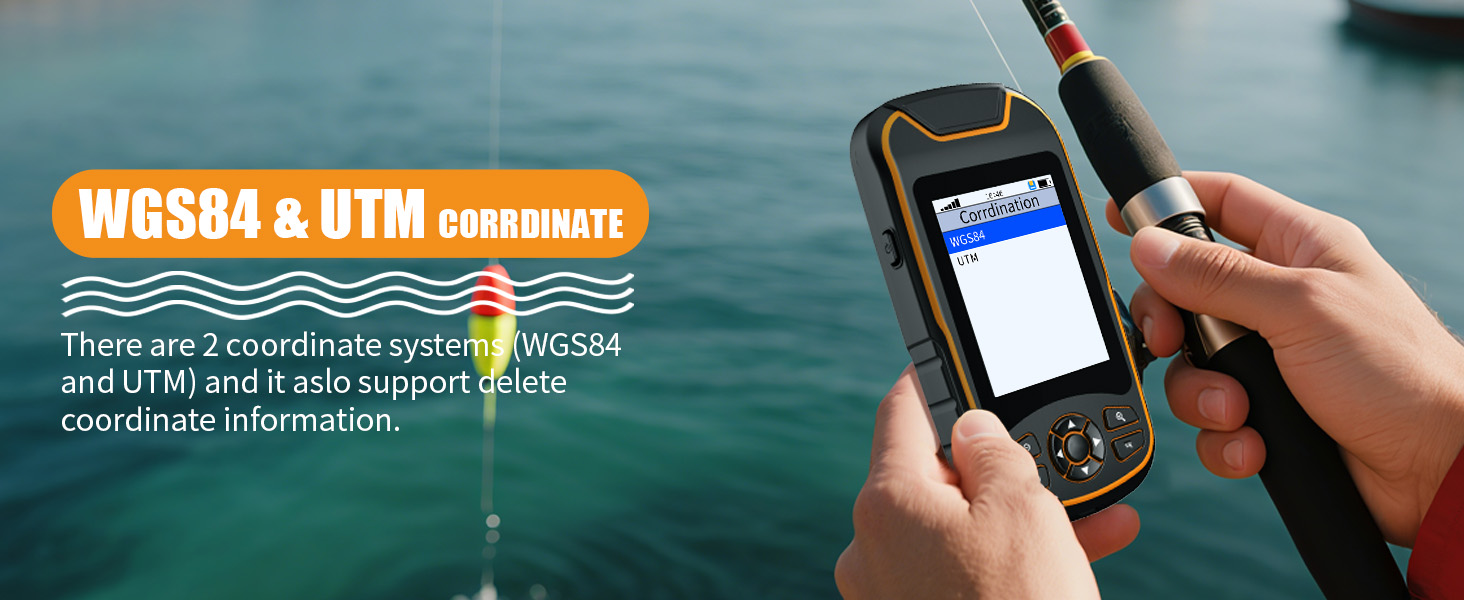 A8 handheld GPS showing WGS84 and UTM coordinate selection