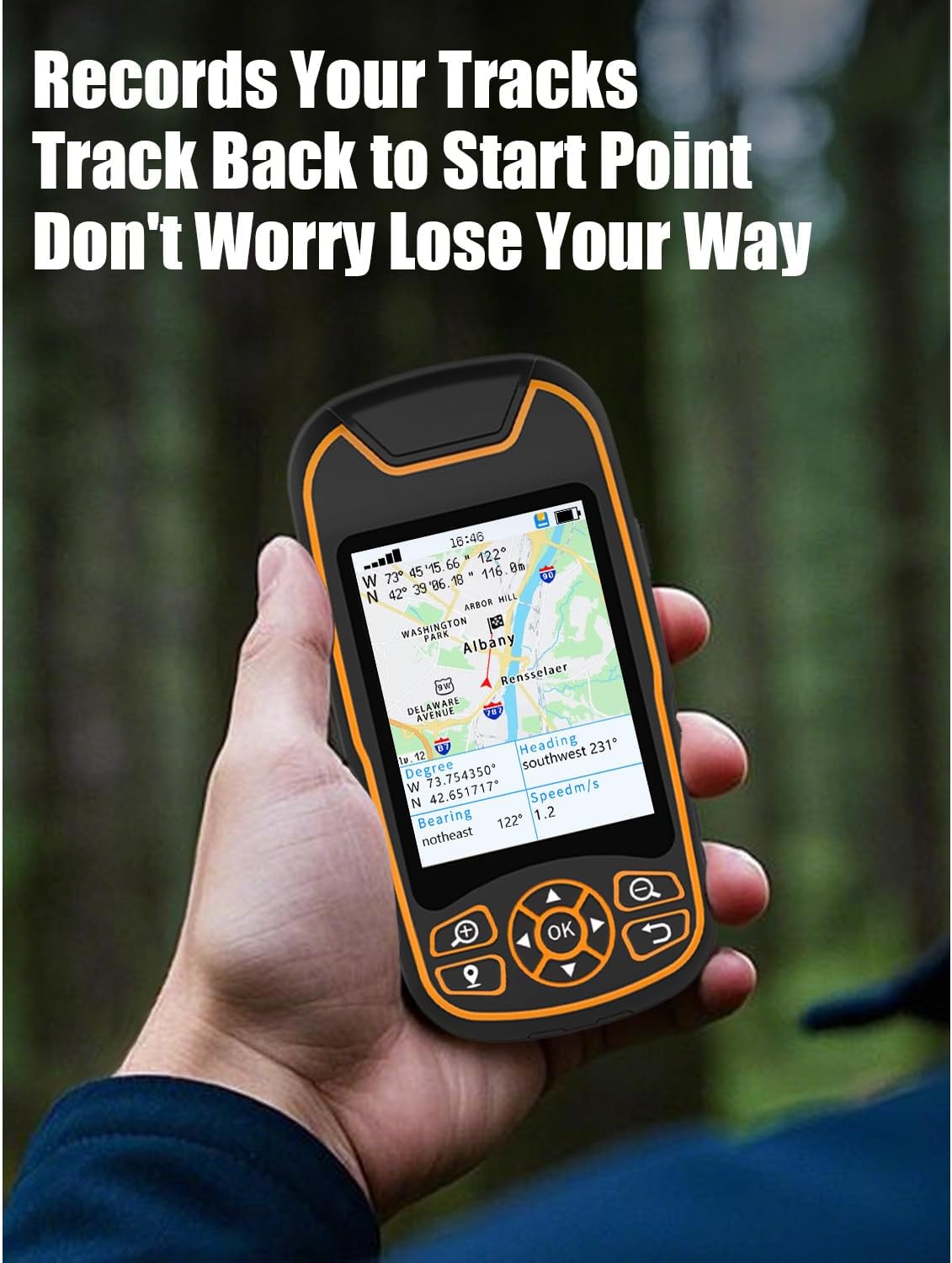 A8 handheld GPS showing recorded track navigation