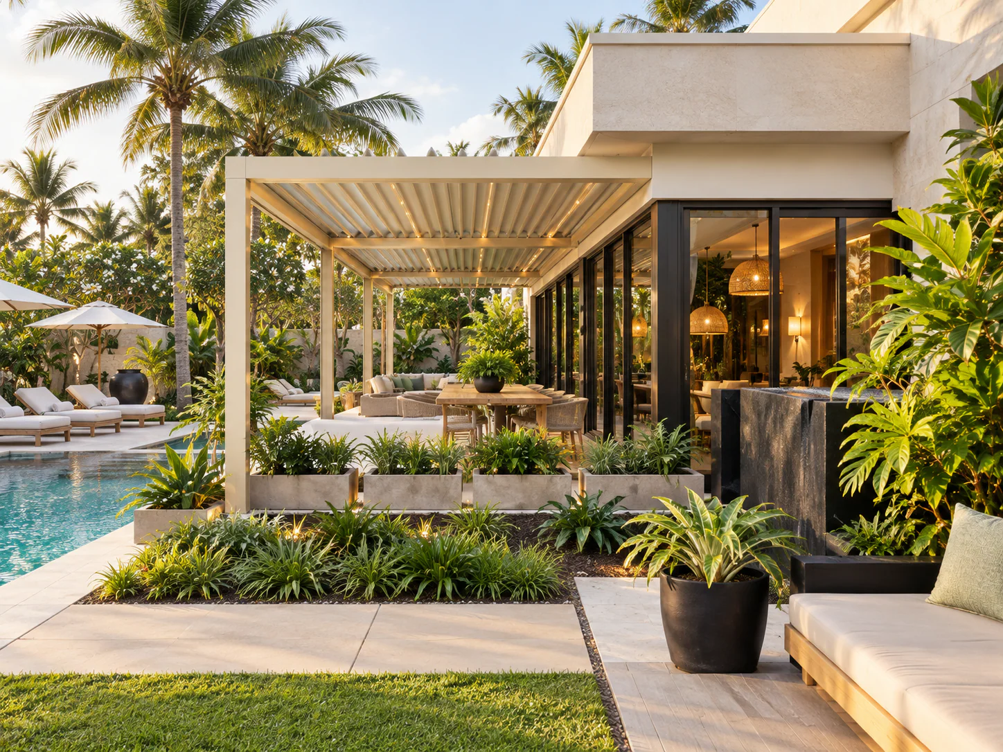 Architectural louvre roof integrated with an outdoor terrace