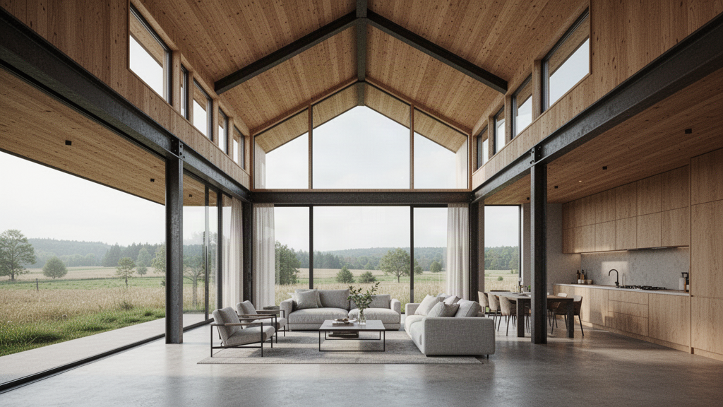 HALDVAR H3 MONITOR interior with raised clerestory roof, timber lining and high daylight