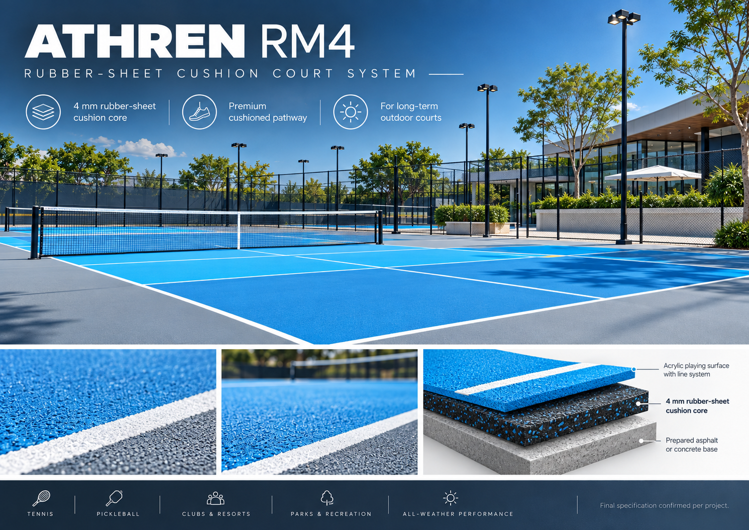 ATHREN RM4 rubber sheet cushion court system overview