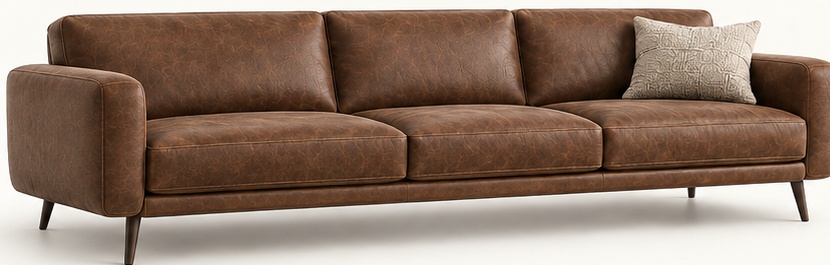 STRAND Span long Mid-Century sofa in saddle-brown leather-look upholstery
