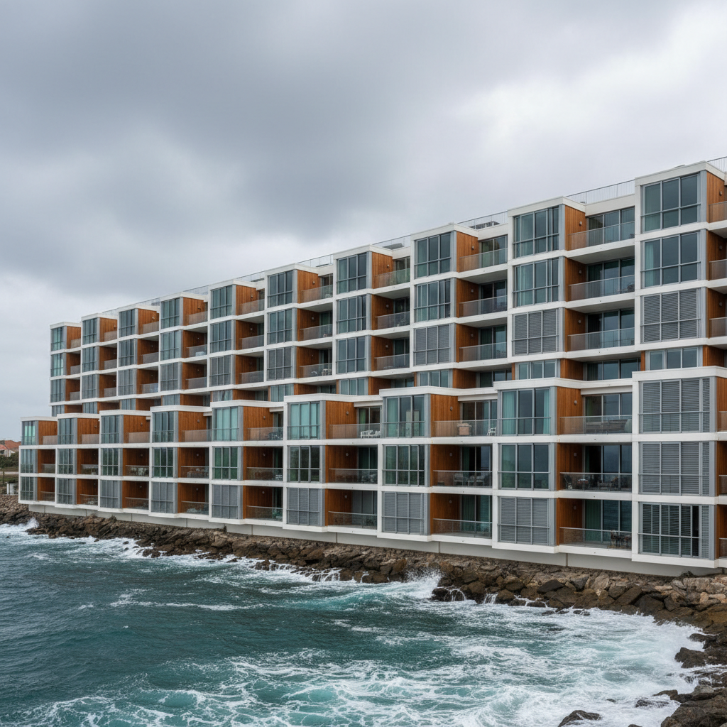 Low-rise multi-storey modular building with repeated room modules