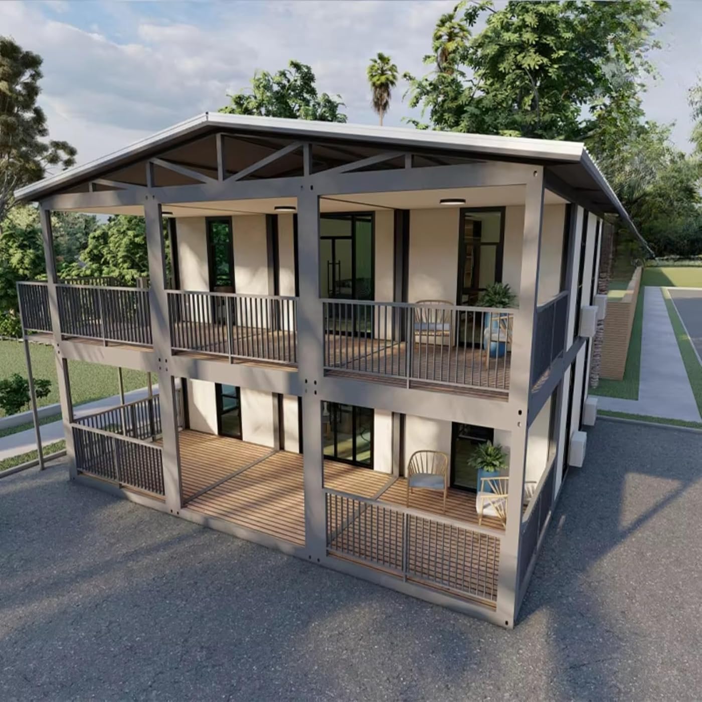 Indicative two-storey Montara expandable modular accommodation concept with covered balconies