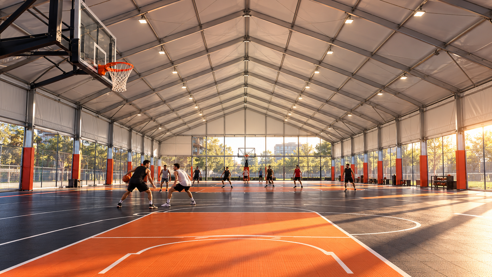 High-clearance clear-span hall suitable for education and training use