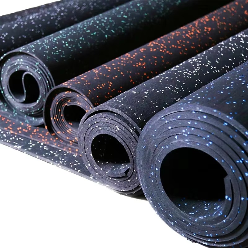 Rubber floor rolls with blue green orange white and mixed flecks