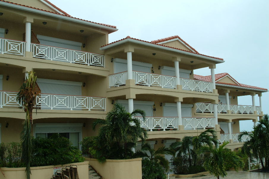 Hotel balconies in Turks and Caicos with permanent exterior roll-down storm shutters