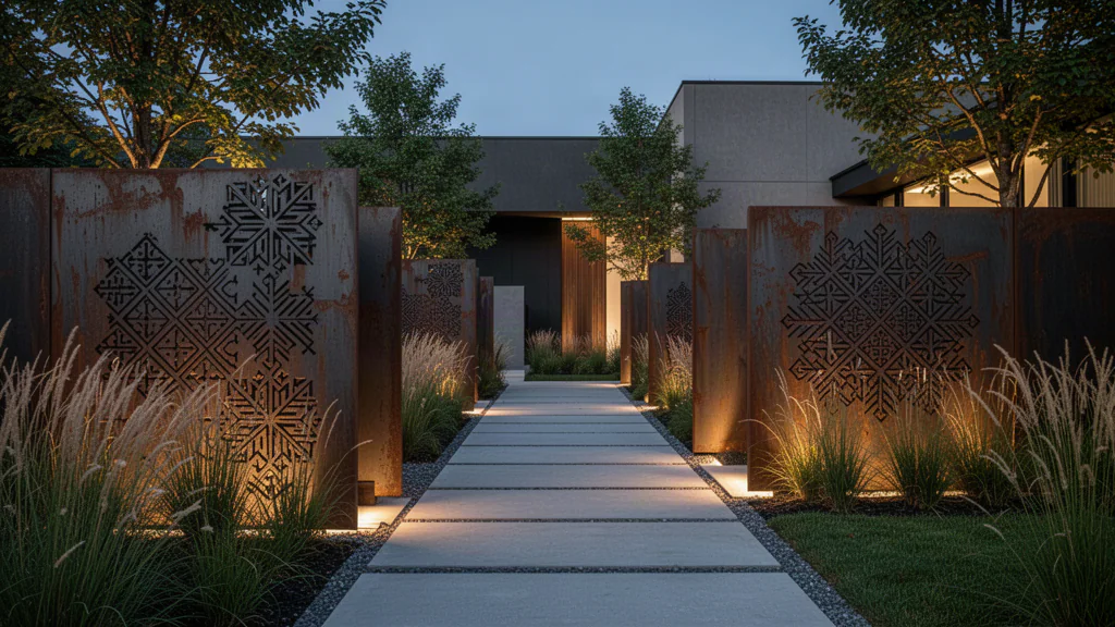 Architectural screening for a landscaped development amenity zone